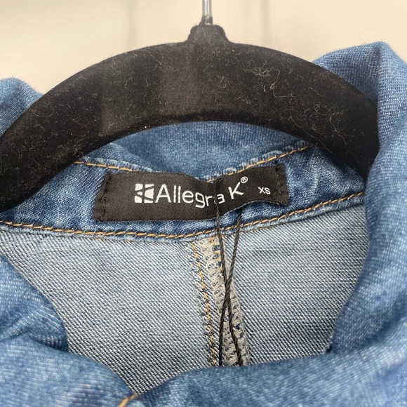 Allegra K Womens Blue Button Down Long Sleeve Collared Denim Shirt Dress Size XS - Picture 8 of 12